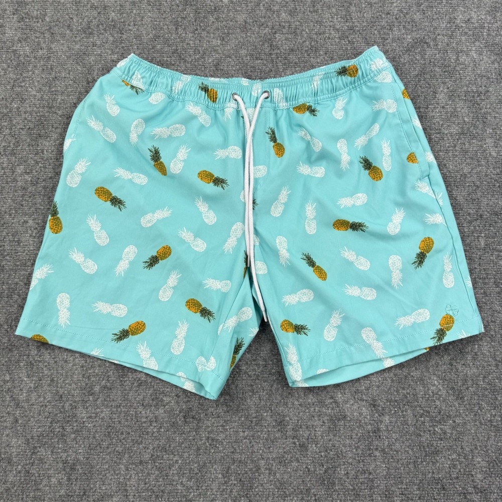 Lucky Brand Saturday Stretch Men Aqua Blue Pineapple Swim Trunks Shorts‎ Size L